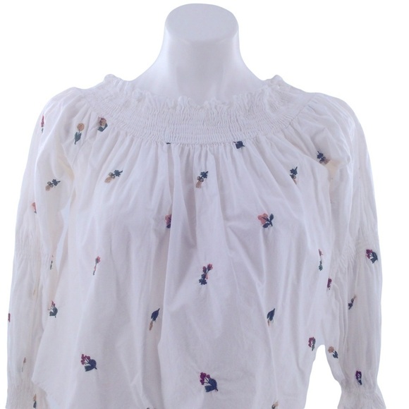 Zara Off the Shoulder White Floral Embroidered Long Ruffle Sleeve Boho Top - Picture 5 of 11